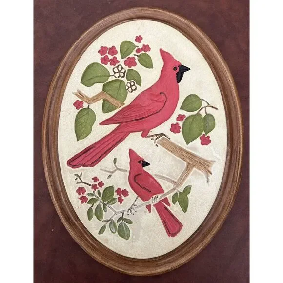 Vintage 3D Birds of‎ America Chalk Ware Wall Plaques Set (4) Cardinal Robin